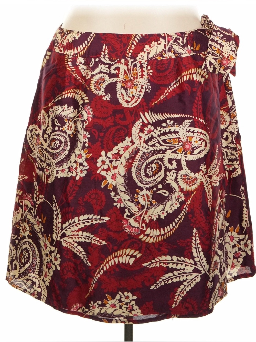 Talbots paisley wrap silk skirt burgundy size 18